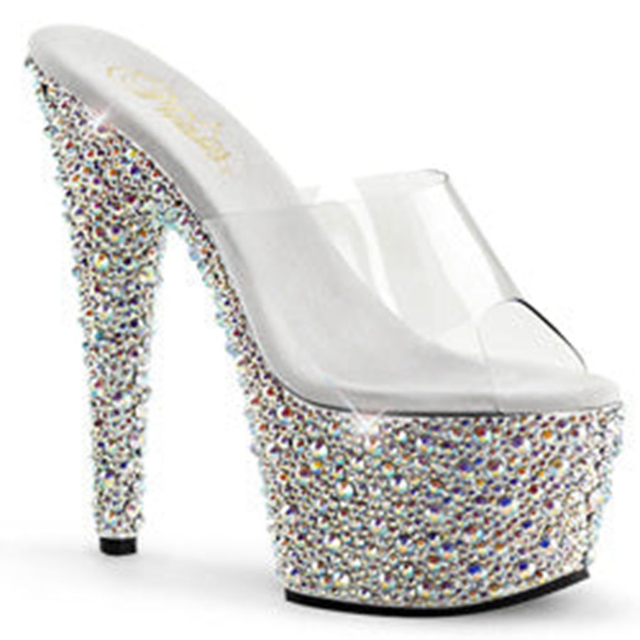 Women's Pleaser Bejeweled-701MS Platform Sandals Silver | 421OTIJVE