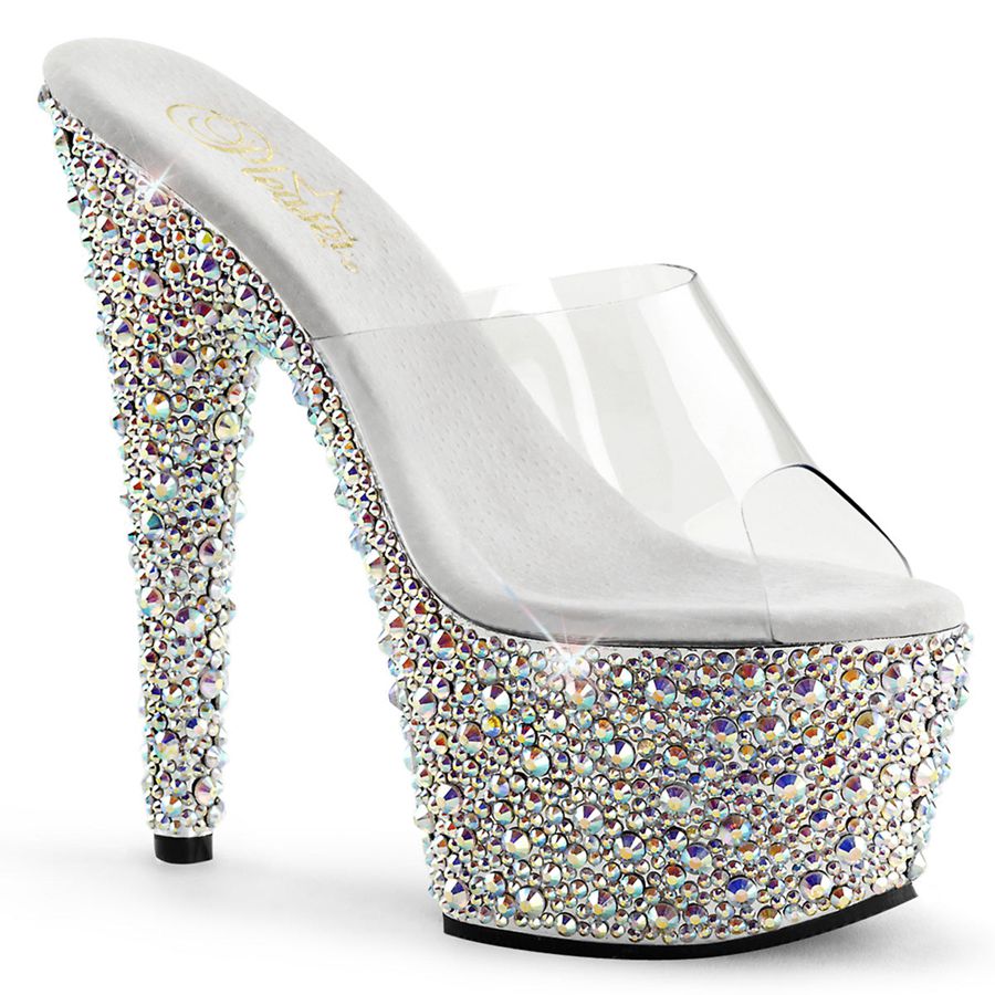 Women\'s Pleaser Bejeweled-701MS Platform Sandals Silver | 421OTIJVE