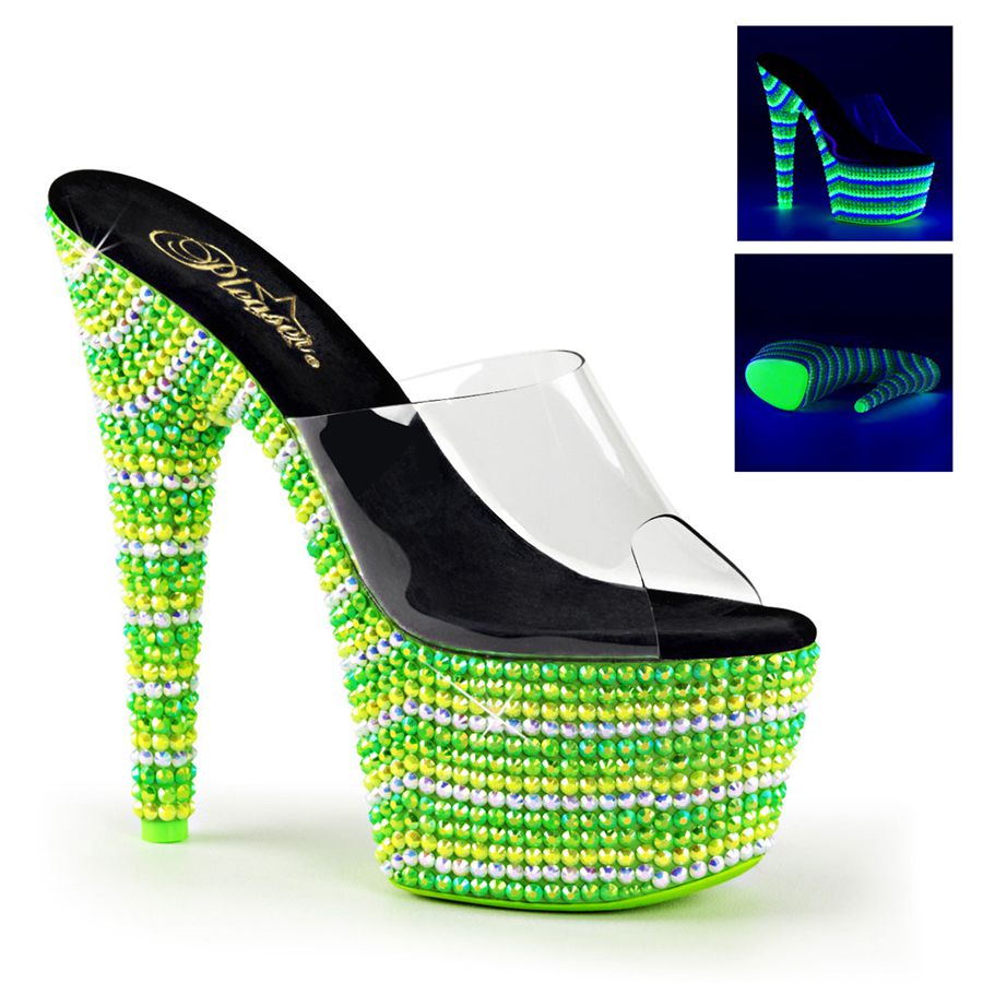 Women\'s Pleaser Bejeweled-701UV Platform Sandals Green | 487YBCFPA