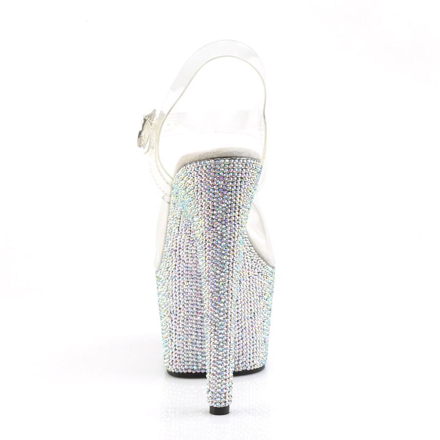 Women's Pleaser Bejeweled-708DM Ankle Strap Sandals Silver | 908JKVHDT