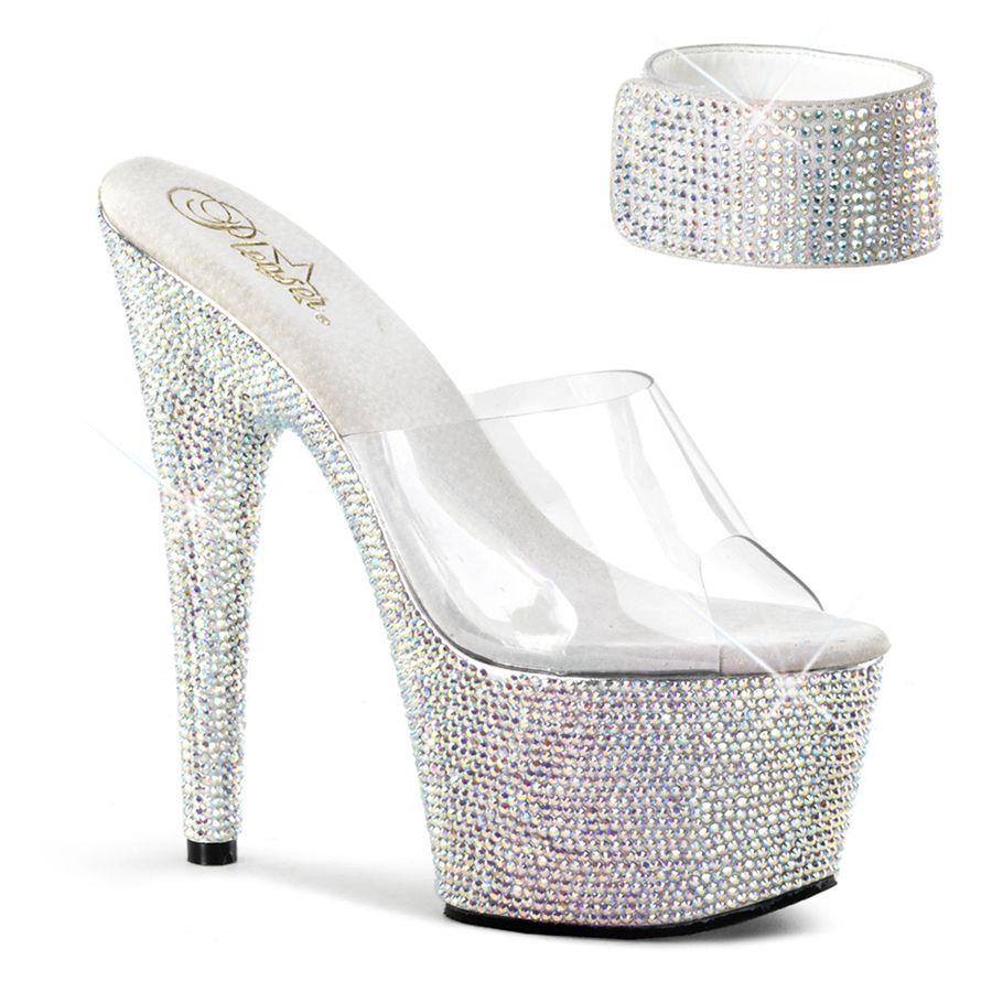 Women\'s Pleaser Bejeweled-712RS Platform Sandals Silver | 752GOQCRA