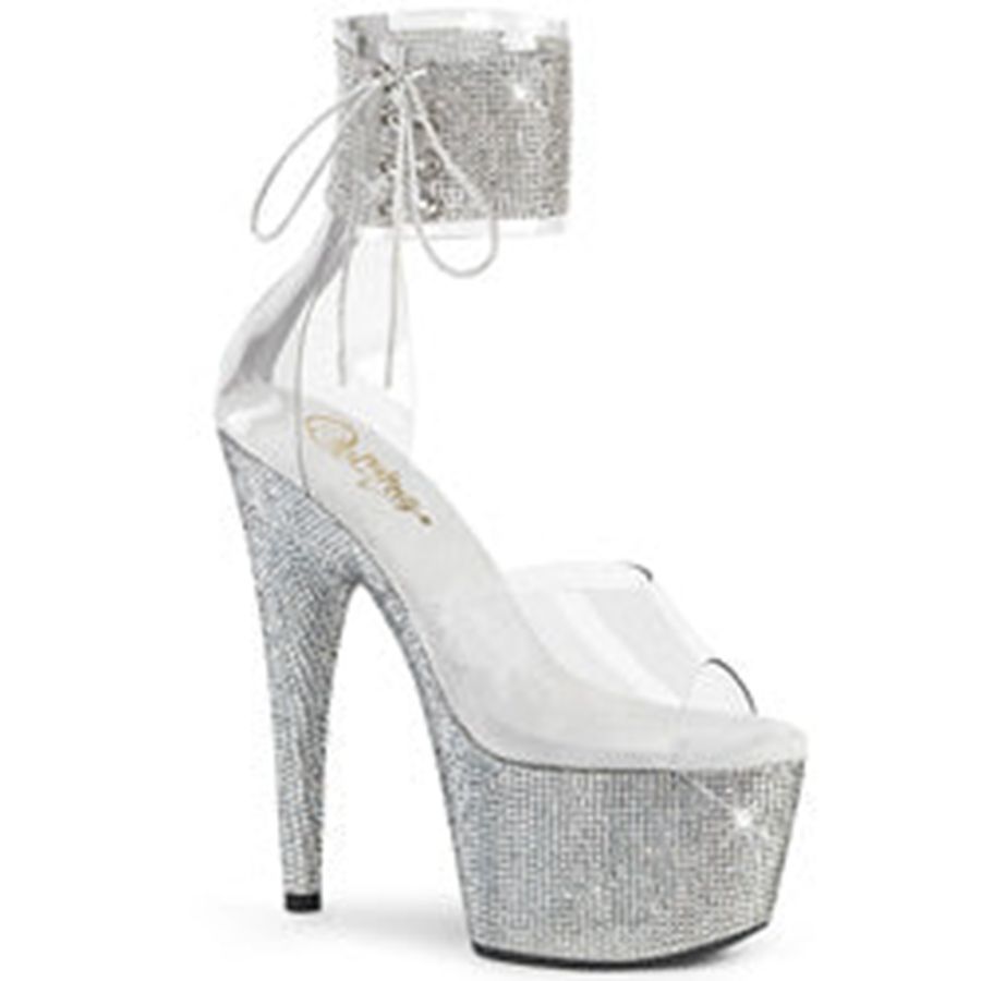 Women's Pleaser Bejeweled-724RS Heels Silver | 745RSMTXB