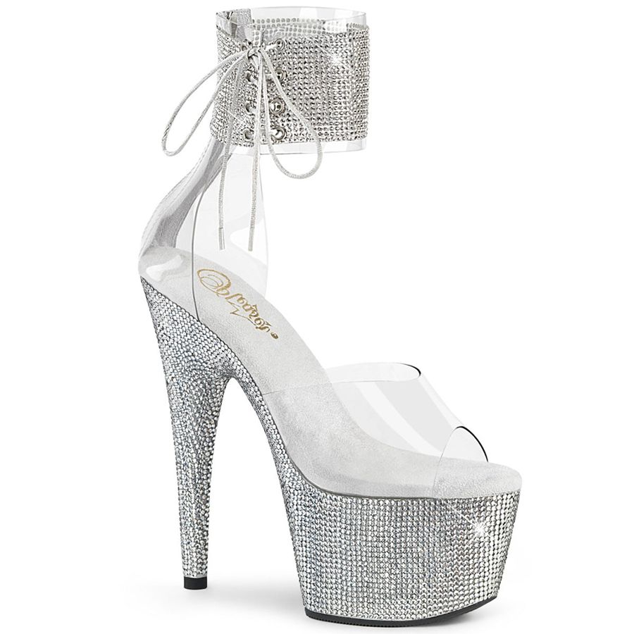 Women\'s Pleaser Bejeweled-724RS Heels Silver | 745RSMTXB