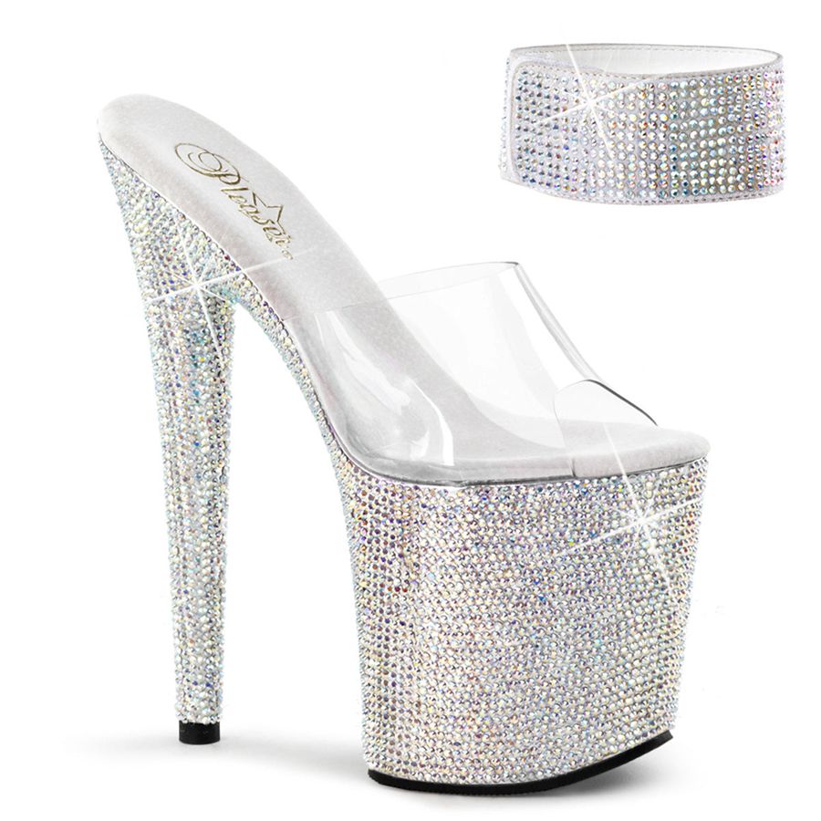 Women\'s Pleaser Bejeweled-812RS Platform Sandals Silver | 913DPNMUF