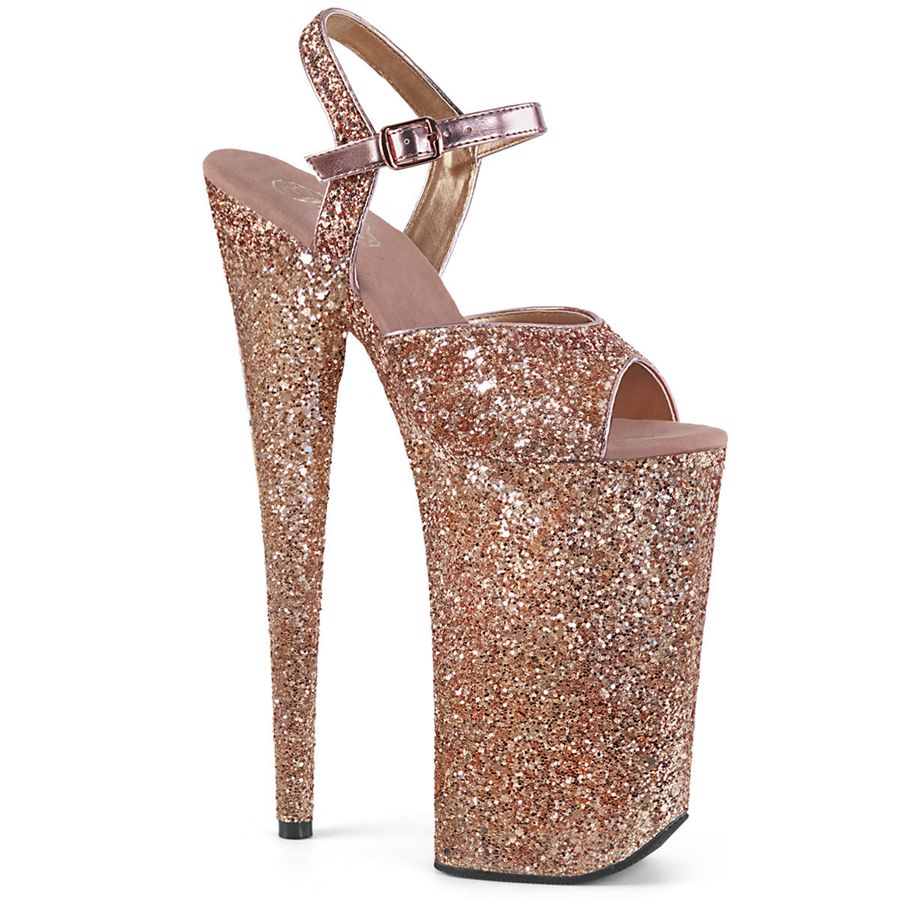 Women\'s Pleaser Beyond-010LG Ankle Strap Sandals Rose Gold | 187PQREXS