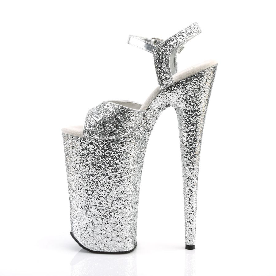 Women's Pleaser Beyond-010LG Ankle Strap Sandals Silver | 569PTWGQZ