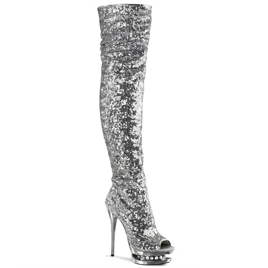 Women\'s Pleaser Blondie-R-3011 Thigh High Boots Silver | 230GVYOFE