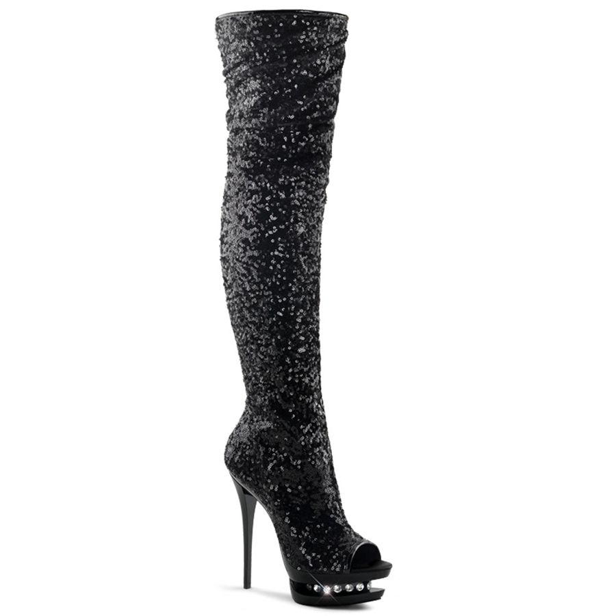 Women\'s Pleaser Blondie-R-3011 Thigh High Boots Black | 802IRHENP