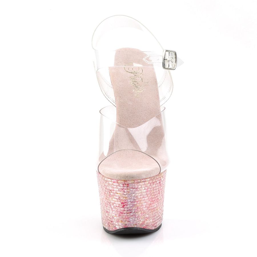 Women's Pleaser Crystalize-308TL Ankle Strap Sandals Pink | 905RVYLTB