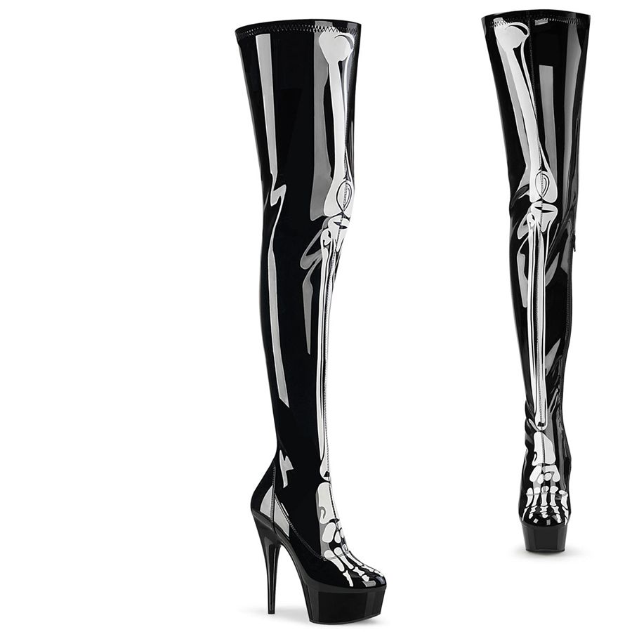 Women\'s Pleaser Delight-3000BONE Thigh High Boots Black | 168ELFUSO