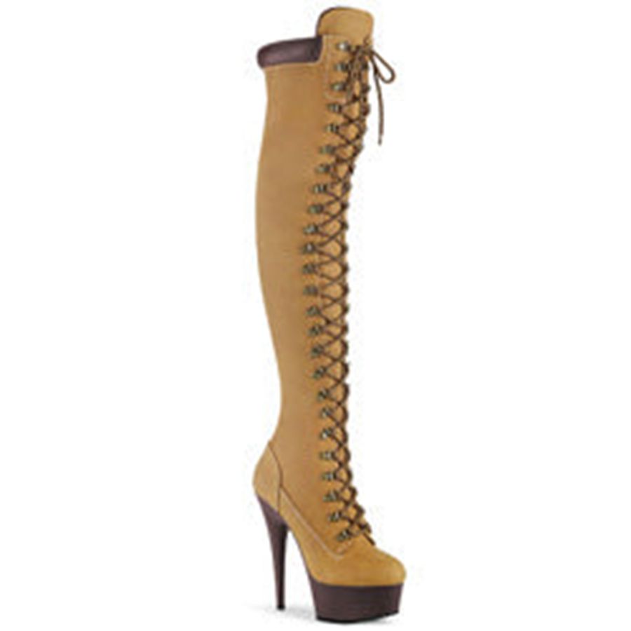 Women's Pleaser Delight-3000TL Thigh High Boots Brown | 715PMAKRJ