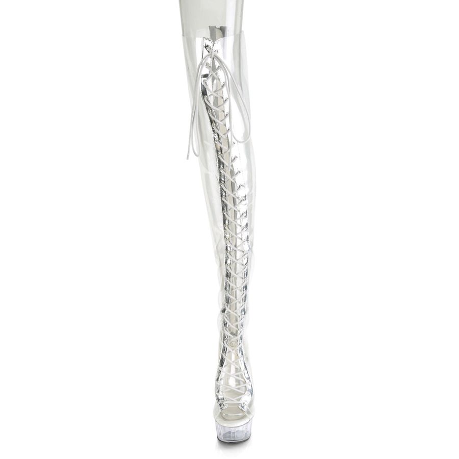 Women's Pleaser Delight-3026 Thigh High Boots Silver | 581SJIUAO