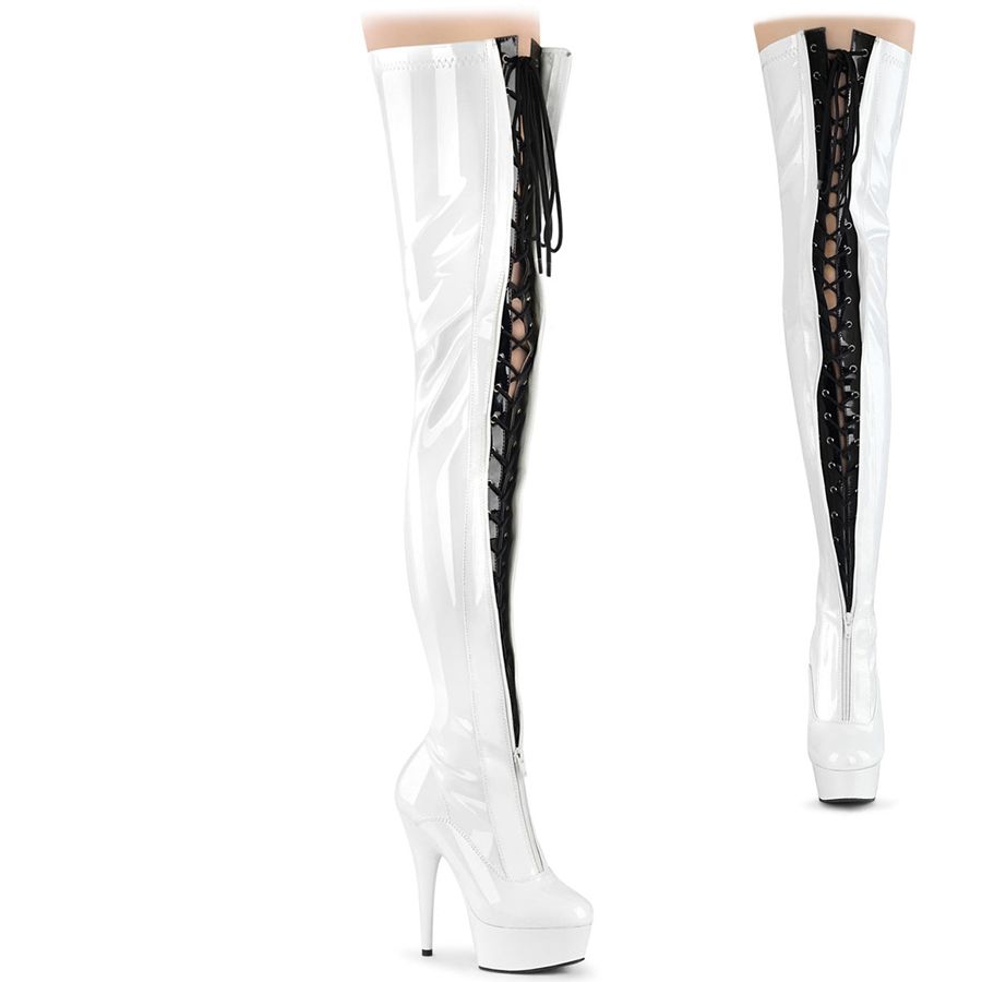 Women\'s Pleaser Delight-3027 Thigh High Boots White | 631HYBRNV