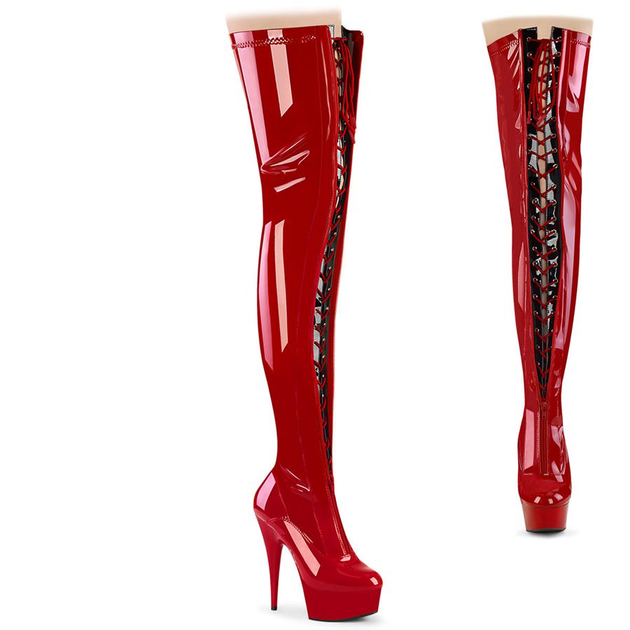 Women\'s Pleaser Delight-3027 Thigh High Boots Red | 958TACHIG