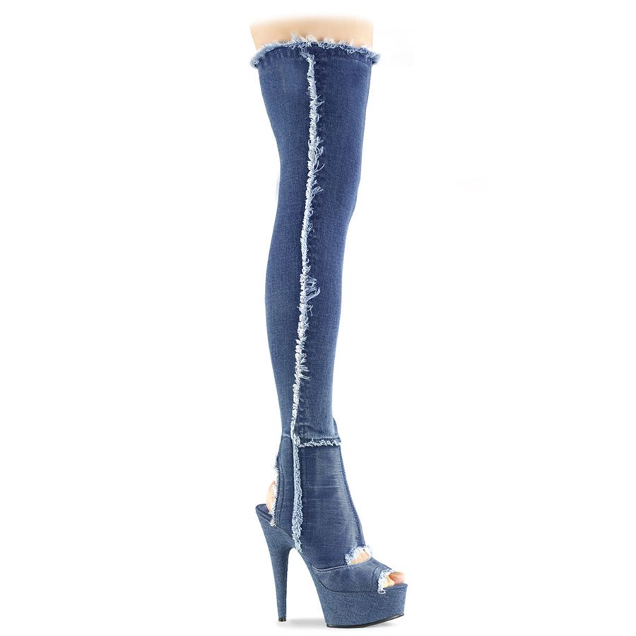 Women\'s Pleaser Delight-3030 Thigh High Boots Blue | 289TKBXGE