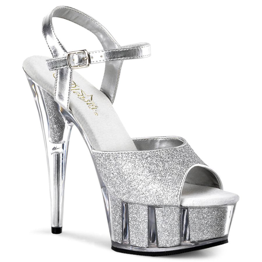 Women\'s Pleaser Delight-609-5G Ankle Strap Sandals Silver | 801GFQDTA