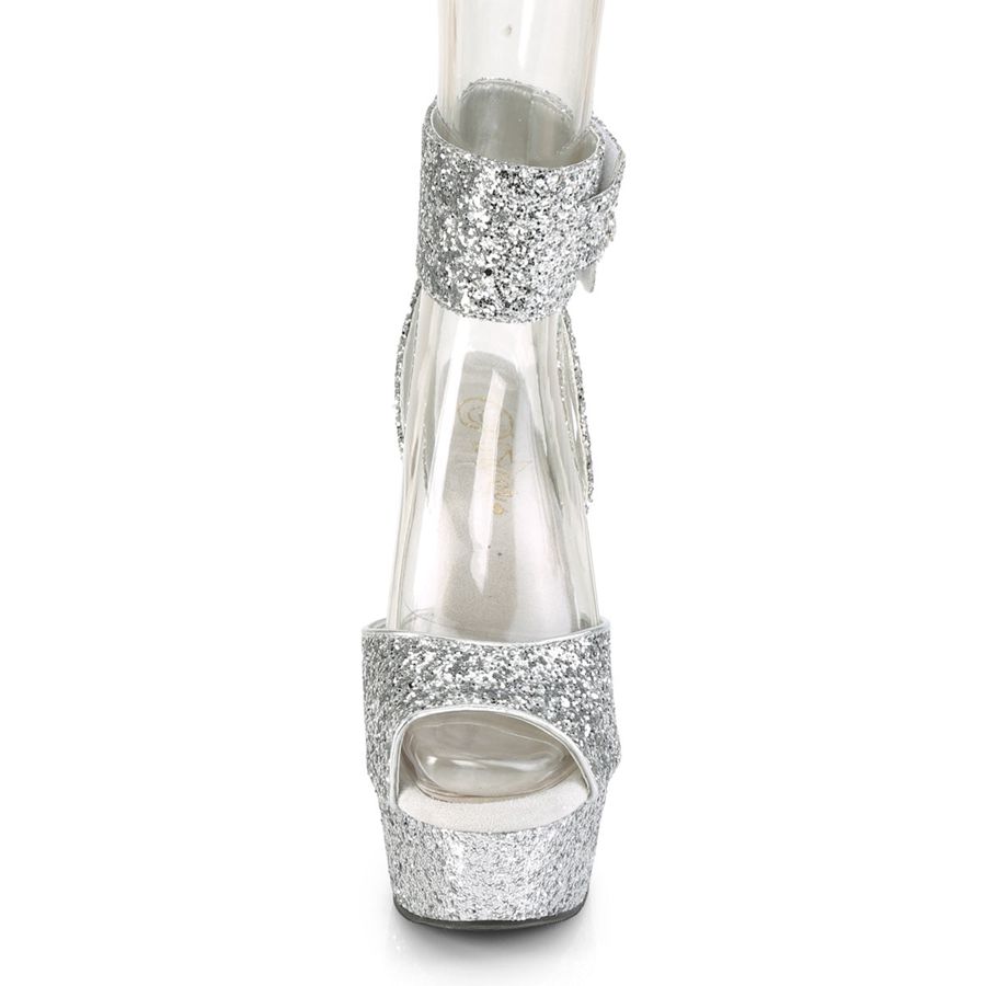 Women's Pleaser Delight-691LG Ankle Strap Sandals Silver | 364DOKVSA