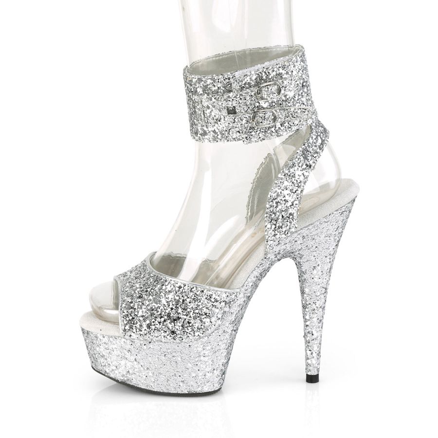 Women's Pleaser Delight-691LG Ankle Strap Sandals Silver | 364DOKVSA