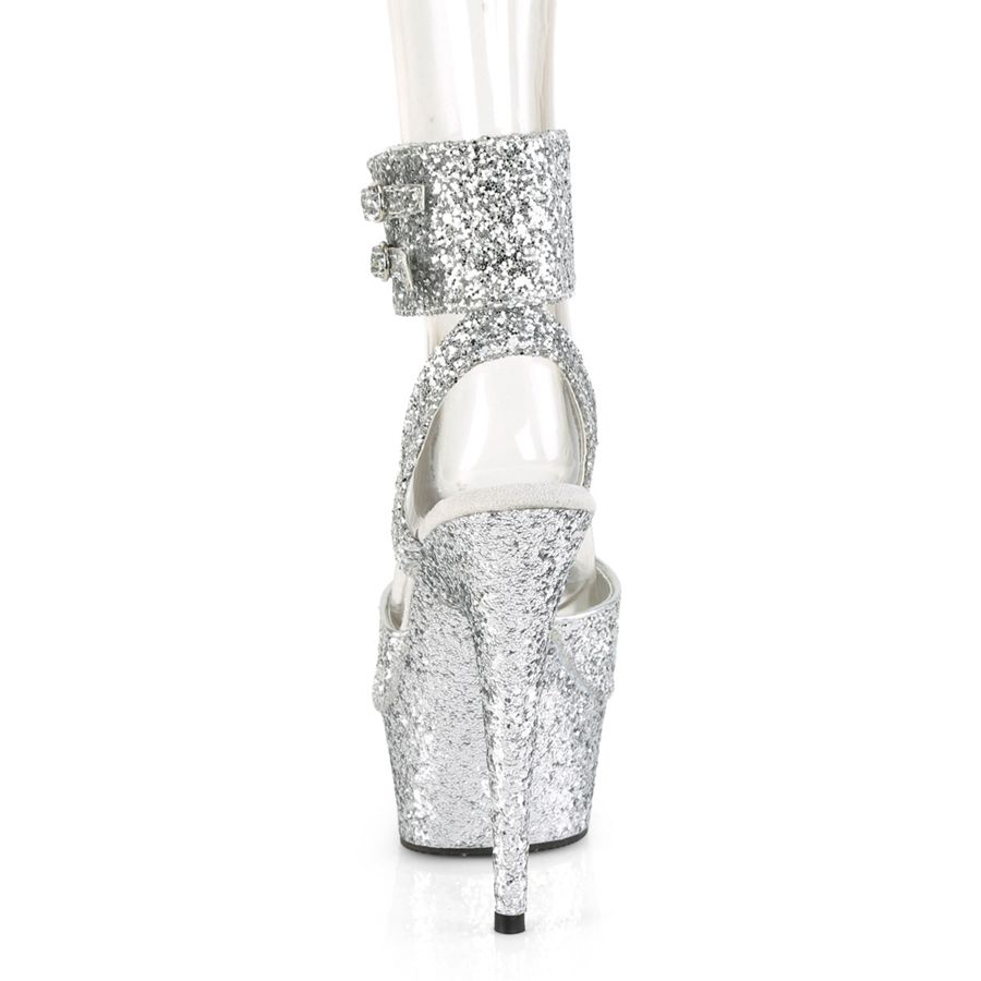 Women's Pleaser Delight-691LG Ankle Strap Sandals Silver | 364DOKVSA