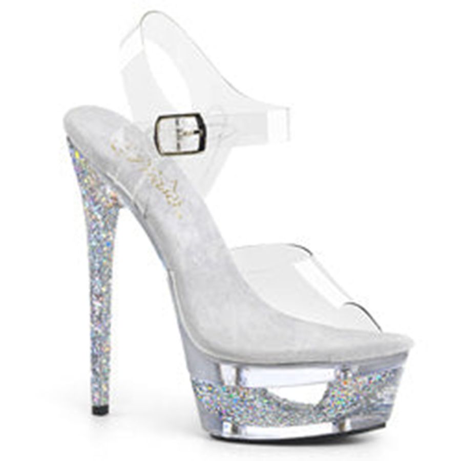 Women's Pleaser Eclipse-608GT Ankle Strap Sandals Silver | 021VECTOB