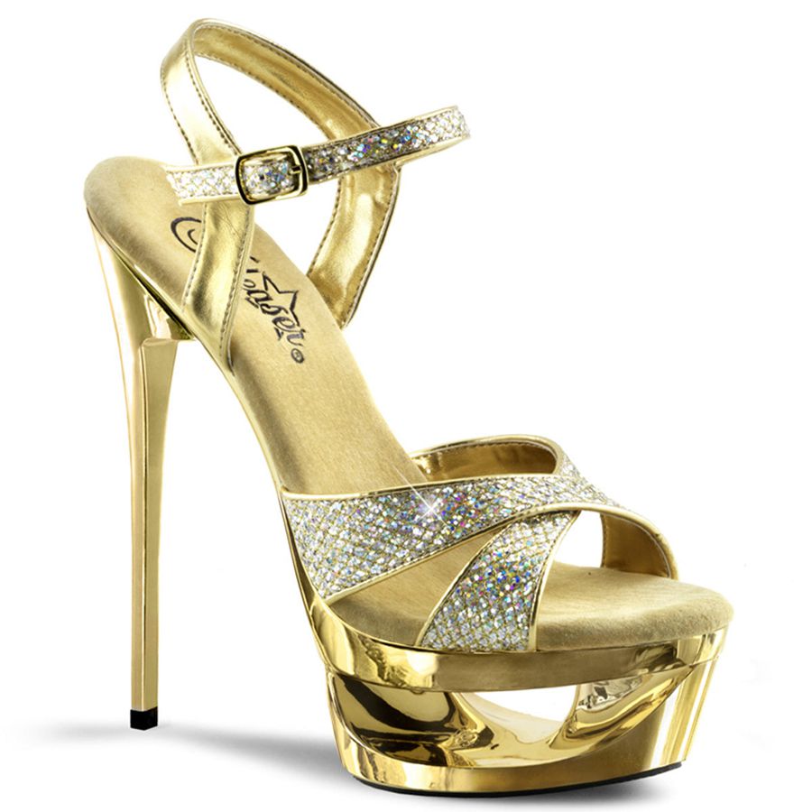 Women\'s Pleaser Eclipse-619G Ankle Strap Sandals Gold | 469ZGWAMS