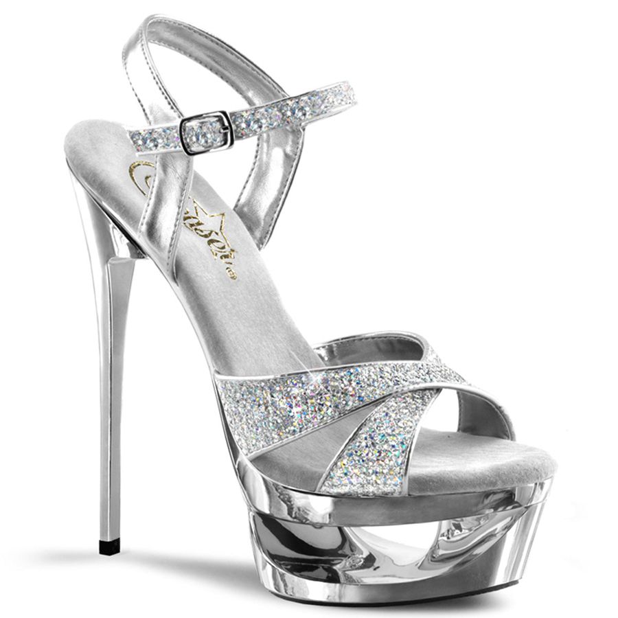 Women\'s Pleaser Eclipse-619G Ankle Strap Sandals Silver | 698XRFBKA