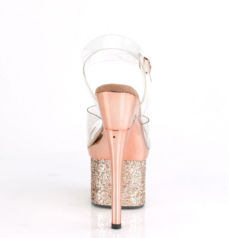 Women's Pleaser Esteem-708CHLG Ankle Strap Sandals Rose Gold | 180IZAKHW