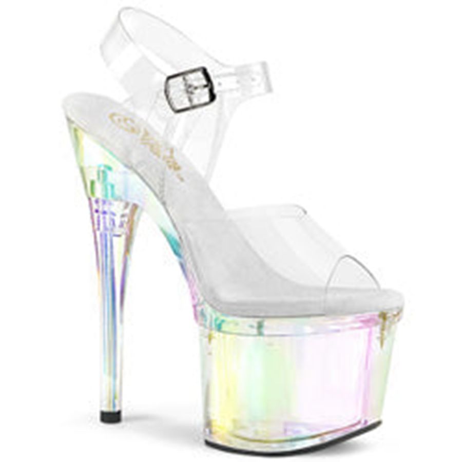 Women's Pleaser Esteem-708RBP Ankle Strap Sandals Clear | 649FQRPME