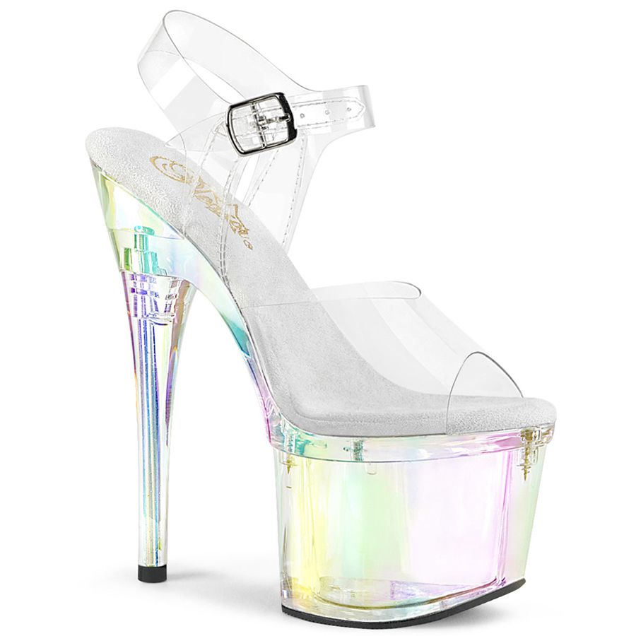 Women\'s Pleaser Esteem-708RBP Ankle Strap Sandals Clear | 649FQRPME