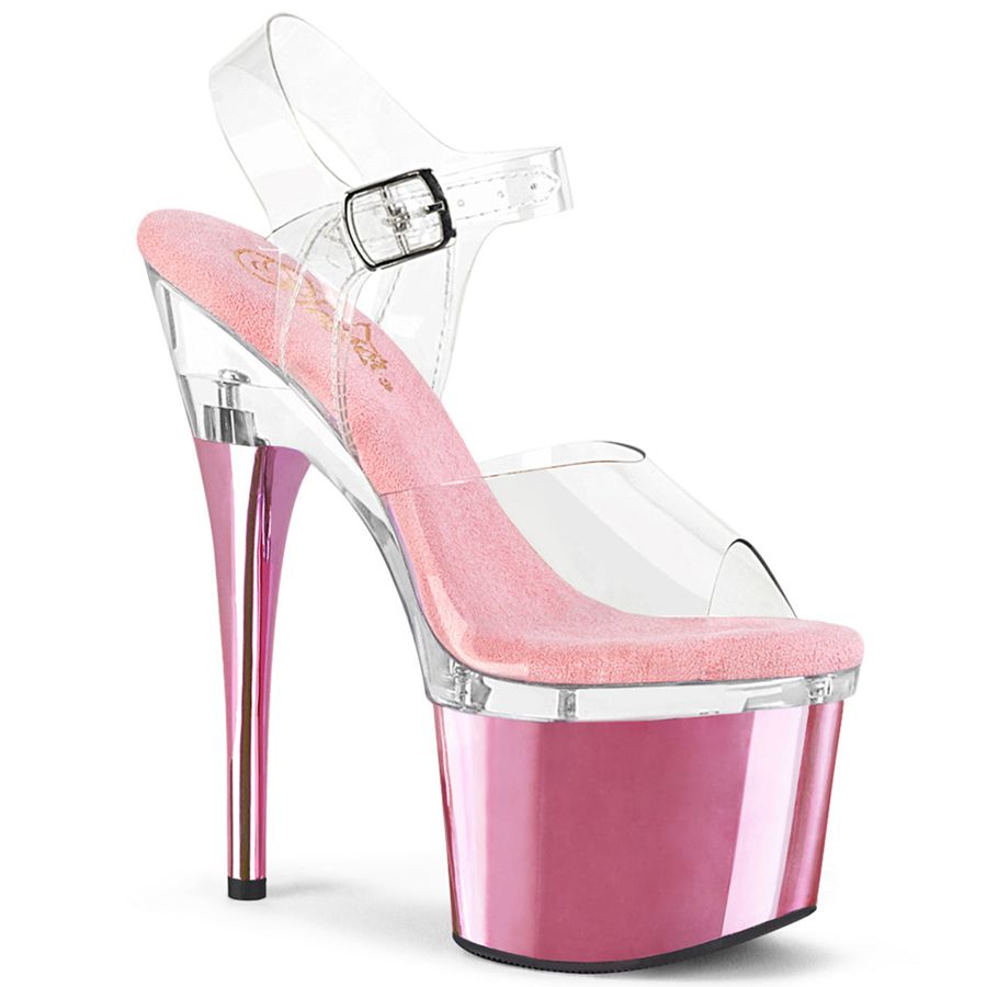 Women\'s Pleaser Esteem-708 Ankle Strap Sandals Pink | 127PNYVWI