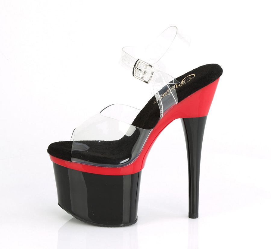 Women's Pleaser Esteem-708 Ankle Strap Sandals Black Red | 129AOKZQH