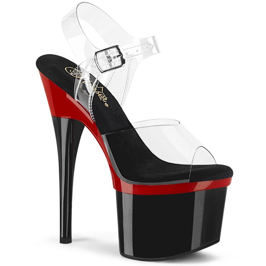 Women\'s Pleaser Esteem-708 Ankle Strap Sandals Black Red | 129AOKZQH