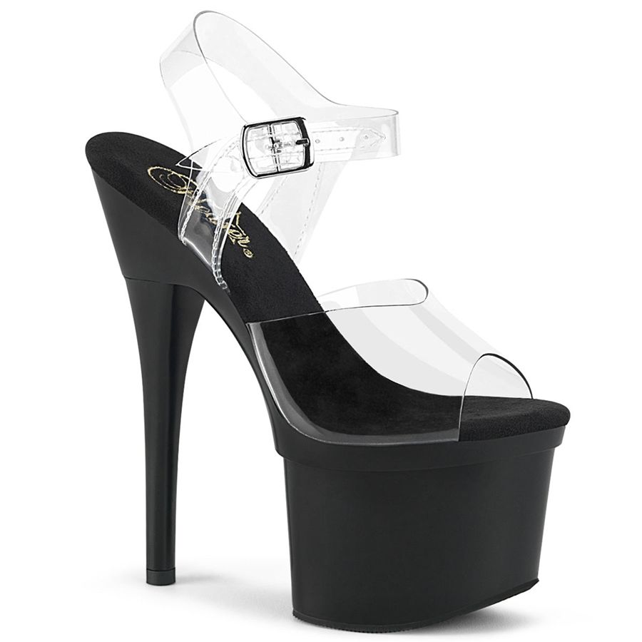 Women\'s Pleaser Esteem-708 Ankle Strap Sandals Black | 247RQISZB