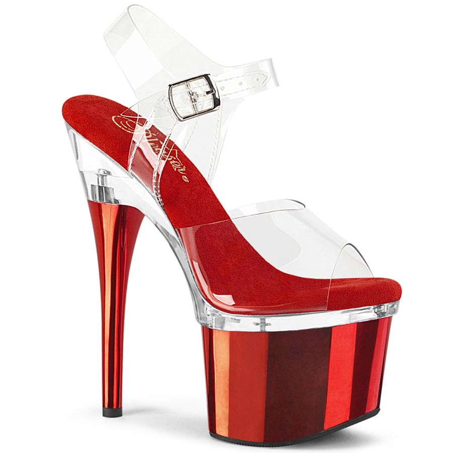 Women\'s Pleaser Esteem-708 Ankle Strap Sandals Red | 295TVDXLH