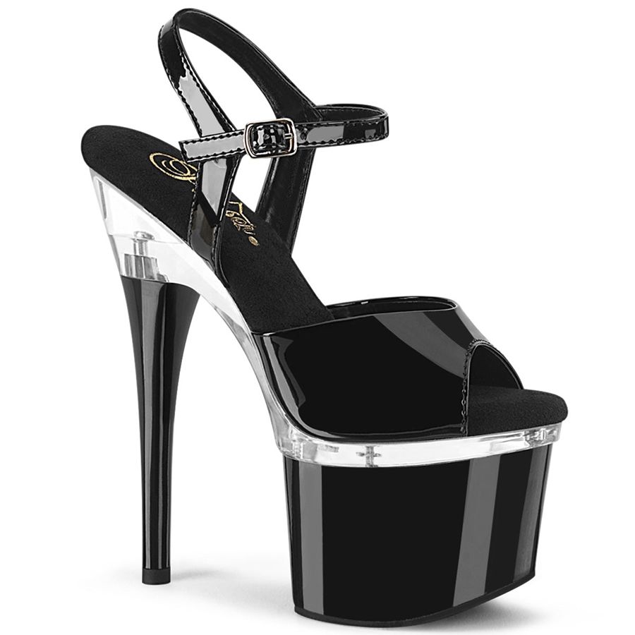 Women\'s Pleaser Esteem-709 Ankle Strap Sandals Black | 390TUWNVS