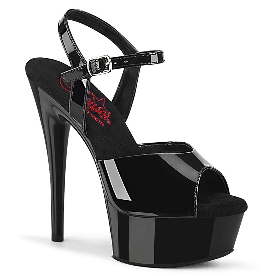 Women\'s Pleaser Excite-609 Ankle Strap Sandals Black | 067DCJYZG