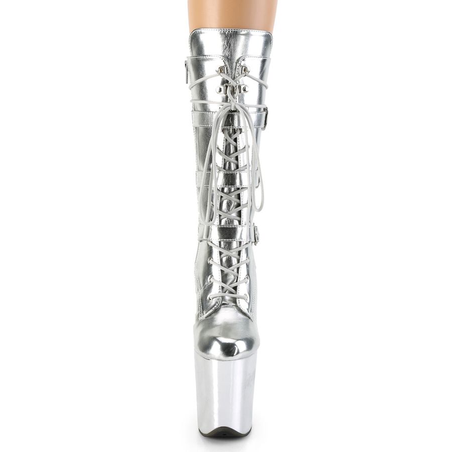 Women's Pleaser Flamingo-1053 Mid-Calf Boots Silver | 751OWCIPV