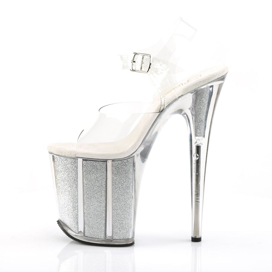 Women's Pleaser Flamingo-808G Ankle Strap Sandals Silver | 423QAFJWZ