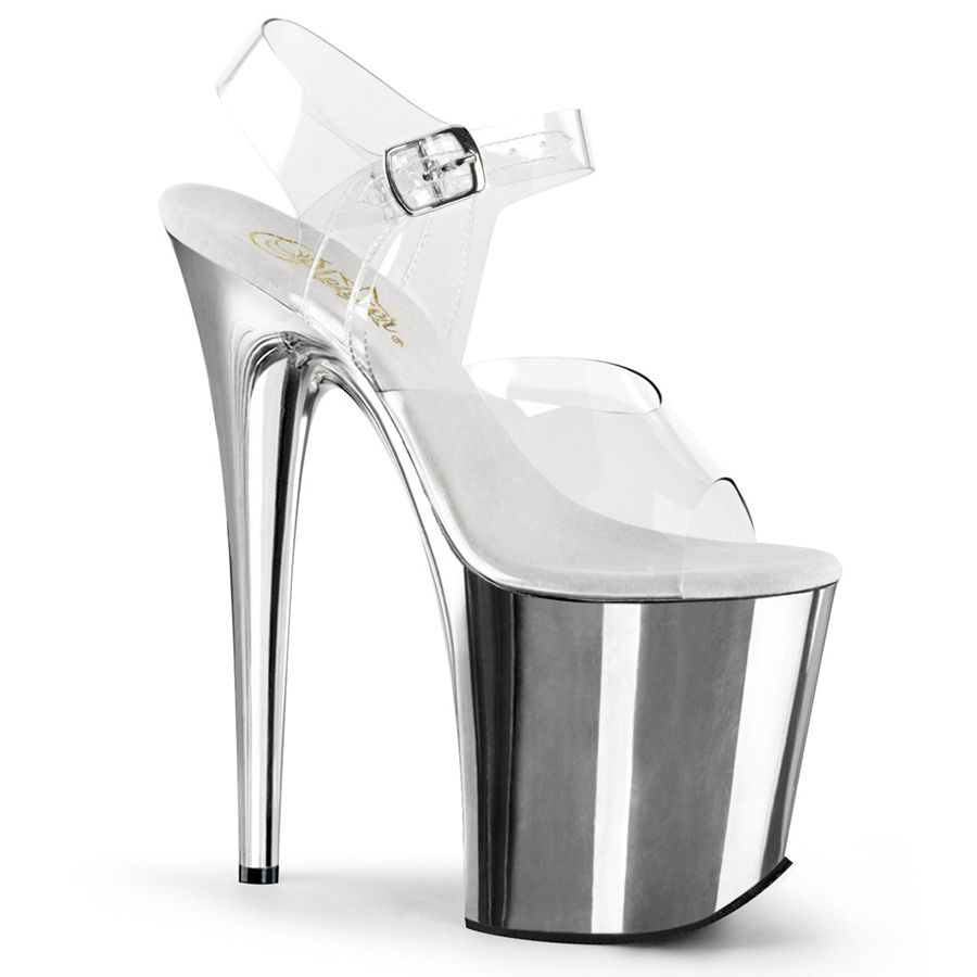 Women\'s Pleaser Flamingo-808 Ankle Strap Sandals Silver | 193YOTNLH