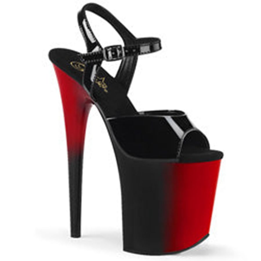 Women's Pleaser Flamingo-809BR Ankle Strap Sandals Black Red | 873IDNPKF