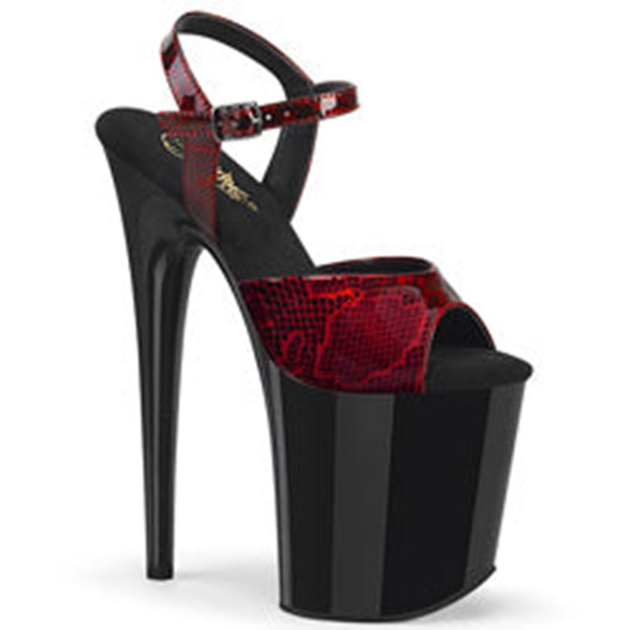 Women's Pleaser Flamingo-809SP Ankle Strap Sandals Red Black | 895HGVWKB