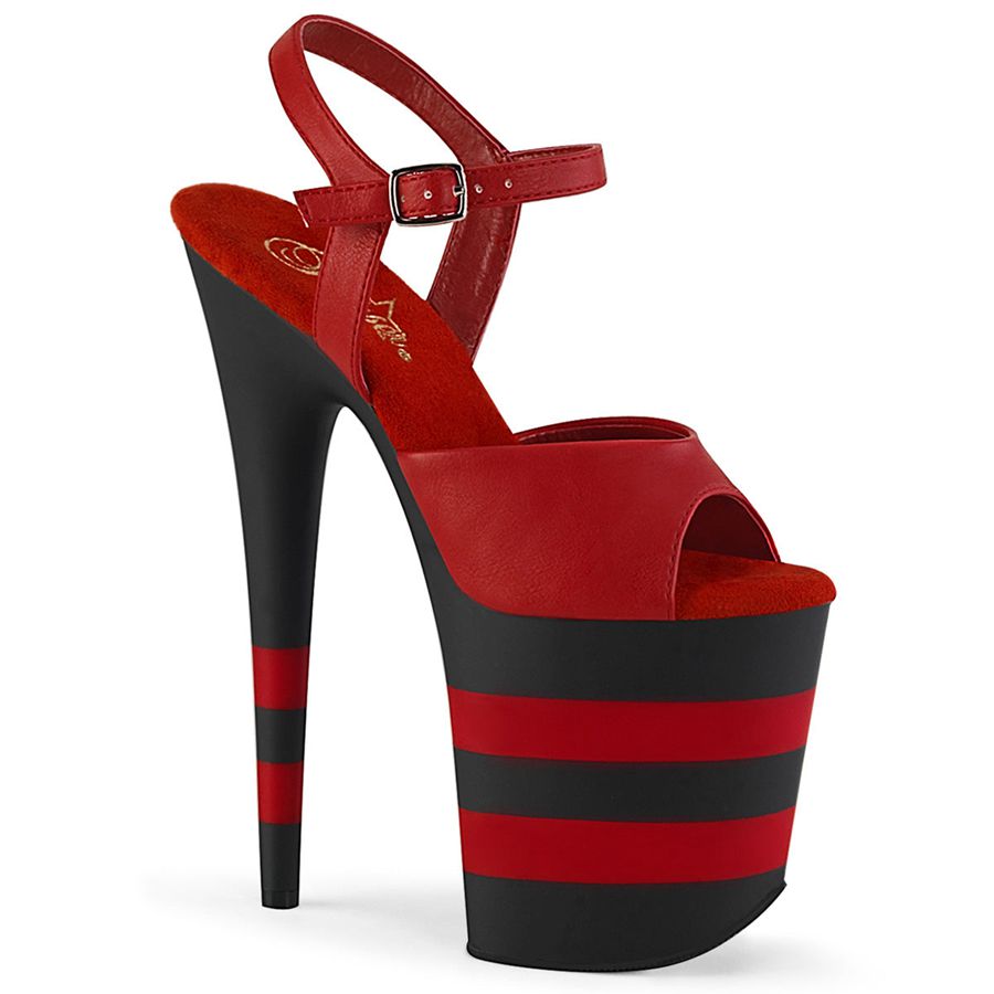 Women\'s Pleaser Flamingo-809SR Ankle Strap Sandals Red Black | 639SRCHXY