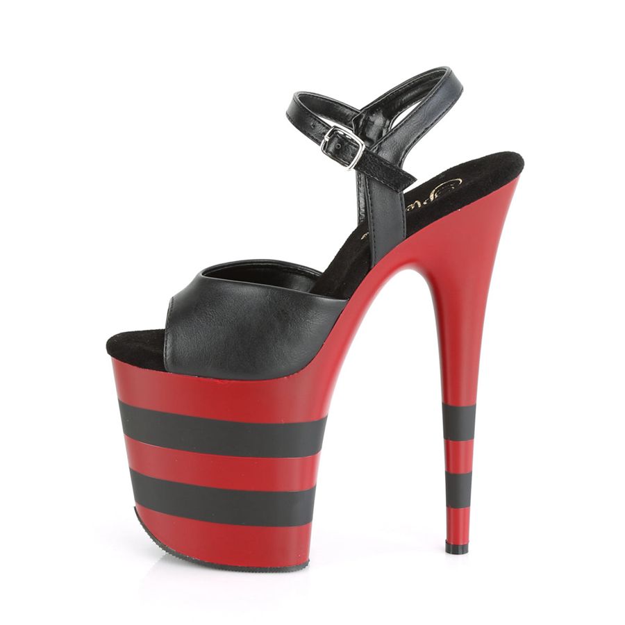 Women's Pleaser Flamingo-809SR Ankle Strap Sandals Black Red | 798PKOBFT