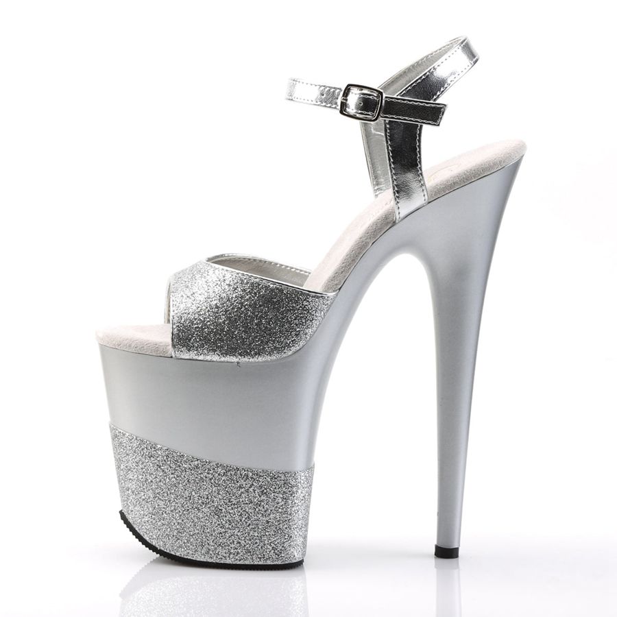 Women's Pleaser Flamingo-809-2G Ankle Strap Sandals Silver | 841BJDOWT