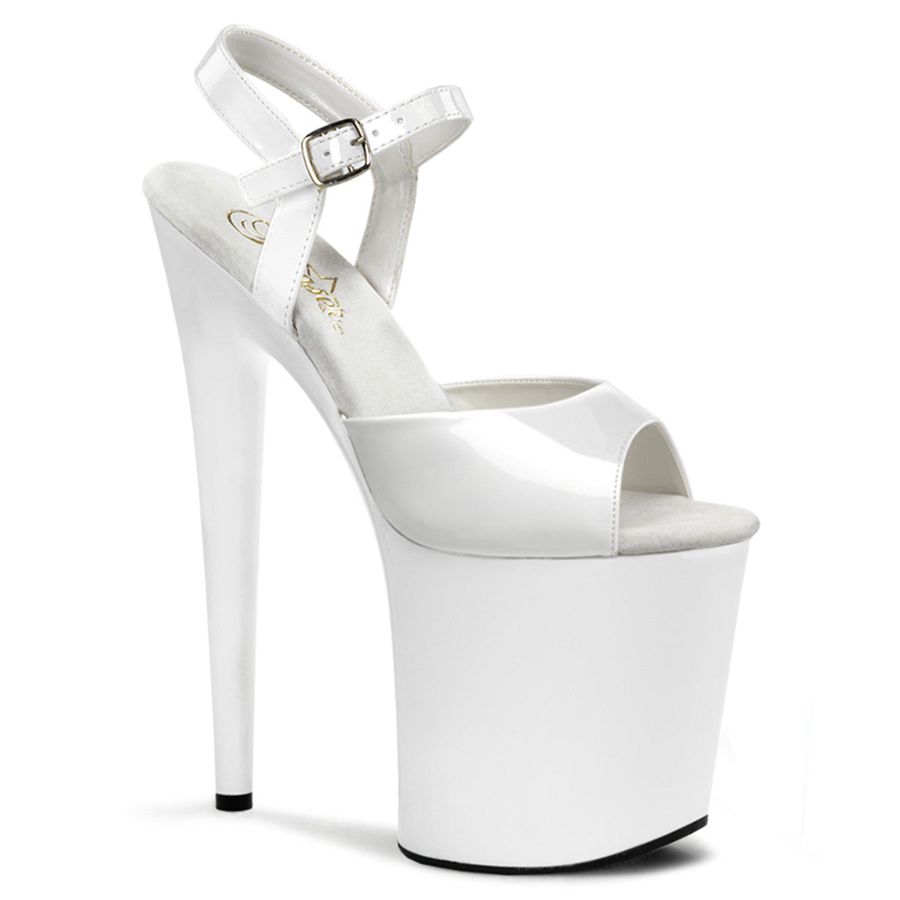 Women\'s Pleaser Flamingo-809 Ankle Strap Sandals White | 471FVNIRA