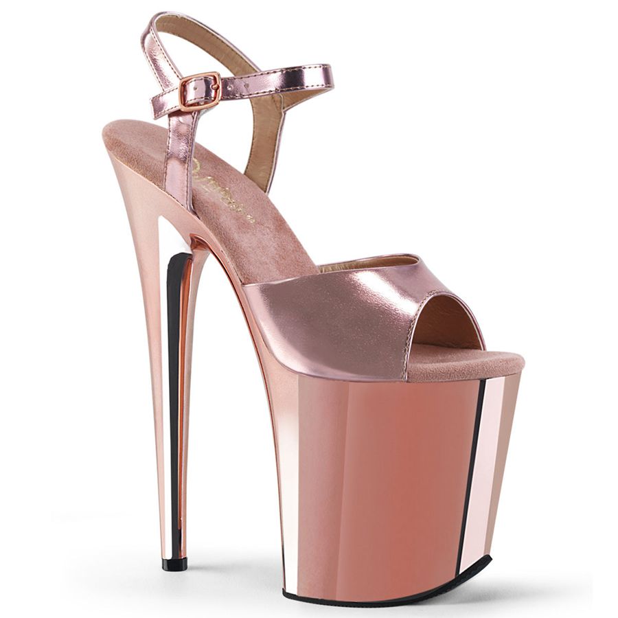 Women\'s Pleaser Flamingo-809 Ankle Strap Sandals Rose Gold | 687UVSMFJ