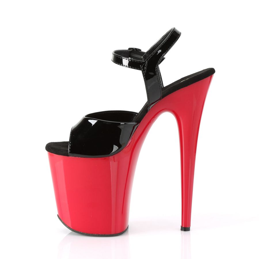 Women's Pleaser Flamingo-809 Ankle Strap Sandals Black Red | 703VGZRCS