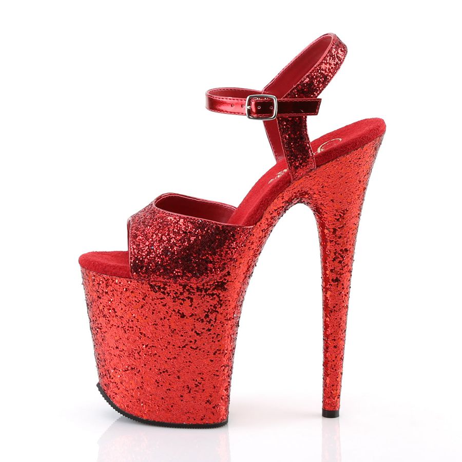 Women's Pleaser Flamingo-810LG Ankle Strap Sandals Red | 512FDSWHQ