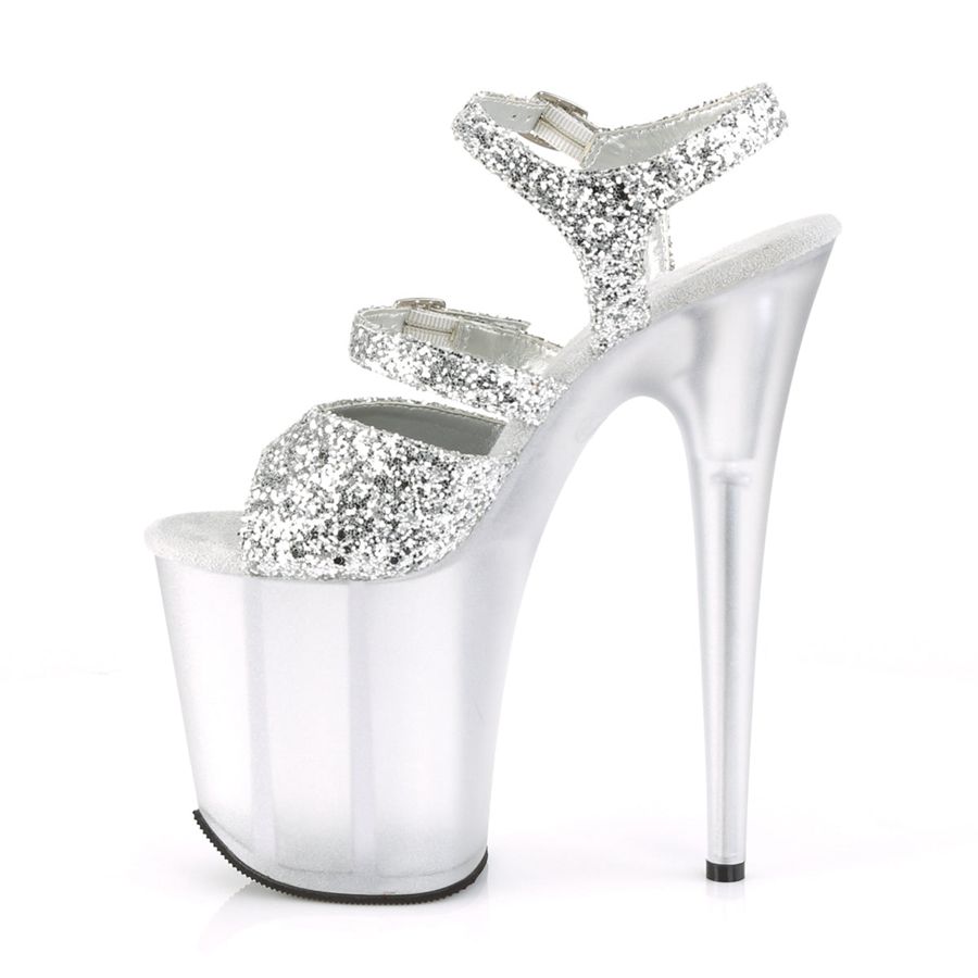 Women's Pleaser Flamingo-874 Ankle Strap Sandals Silver | 310DGREPK