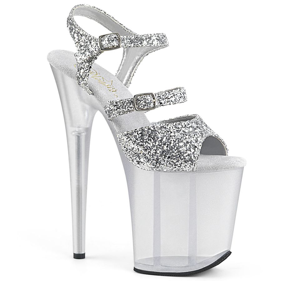 Women\'s Pleaser Flamingo-874 Ankle Strap Sandals Silver | 310DGREPK